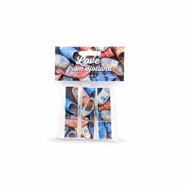 Magneetknijper bedrukt met Hollandse klompen