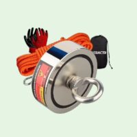 Vismagneet 550 kg met oranje touw met handschoenen