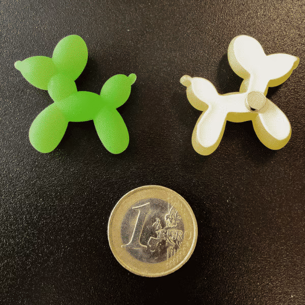 Koelkastmagneten Balloon Dog in de vorm van opgeblazen ballonnen waar je figuren van maakt, in dit geval de vorm van een hond