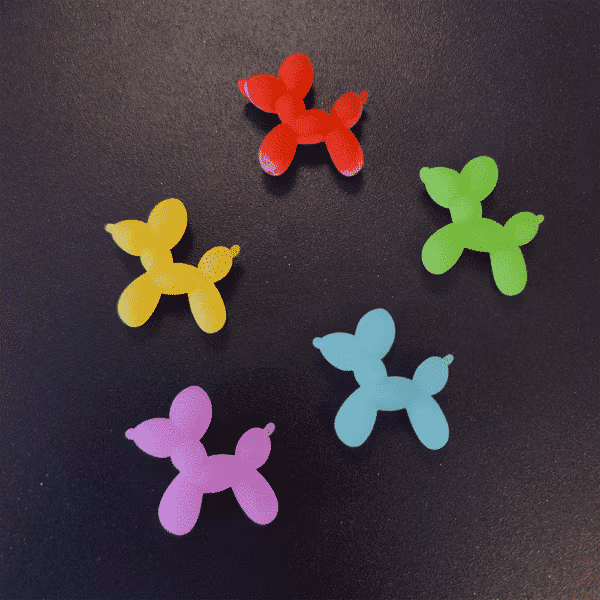 Koelkastmagneten balloon dog in kleuren geel, rood, paart, blauw en groen