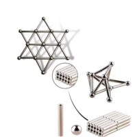 Een close up van zilveren magneet staafjes.