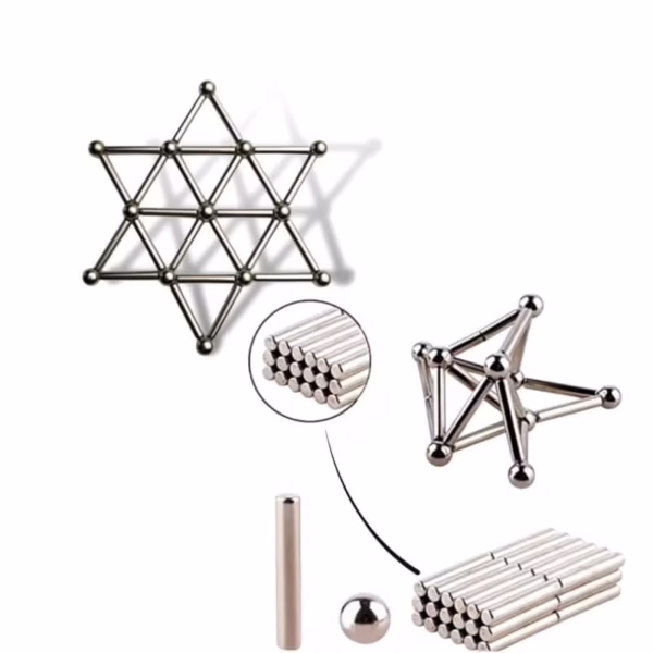 Een close up van zilveren magneet staafjes.