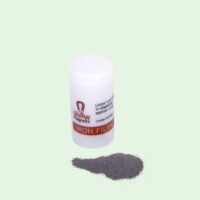 Strooibusje met heel fijn ijzervijlsel met een hoopje ijzervijlsel ernaast als voorbeeld