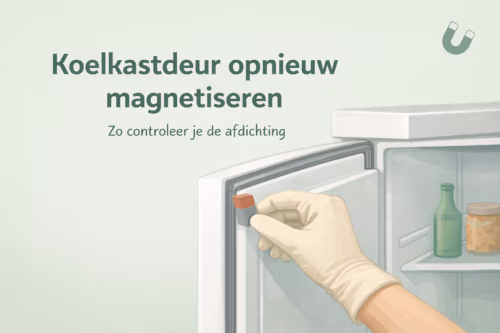 Koelkastdeur opnieuw magnetiseren – illustratie van het controleren en herstellen van een magnetische afdichting door MagneetjesWinkel.nl