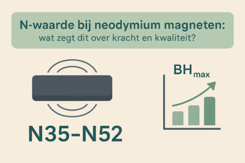 N-waarde bij neodymium magneten uitgelegd met illustratie van N35 tot N52 en BHmax – MagneetjesWinkel.nl