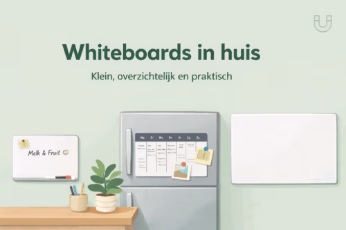 Whiteboards in huis voor planning en overzicht – kleine whiteboards en magnetische weekplanner in een huiselijke setting van MagneetjesWinkel.nl