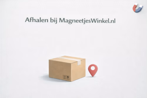 Illustratie van een pakket en locatie-icoon om afhalen bij MagneetjesWinkel.nl visueel te ondersteunen