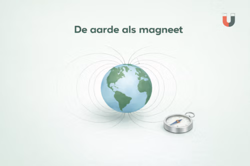 Illustratie van de aarde met magnetische veldlijnen en een kompas – uitgelegd door MagneetjesWinkel.nl