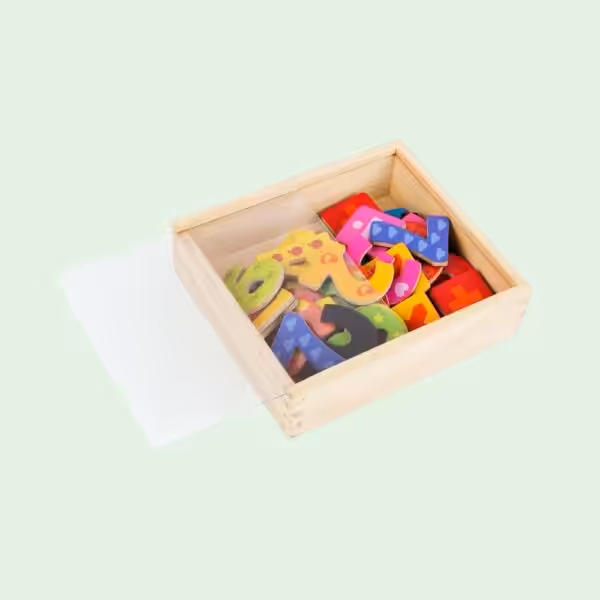 Magneetcijfers van hout voor kinderen in houten opbergkist