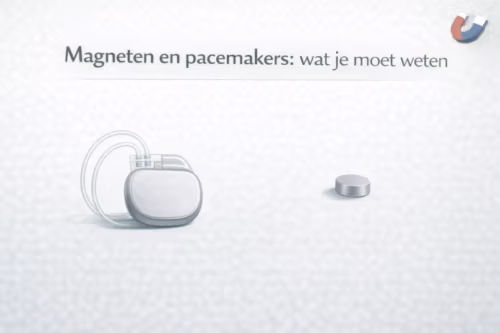 Illustratie van een pacemaker met een magneet op veilige afstand – MagneetjesWinkel.nl