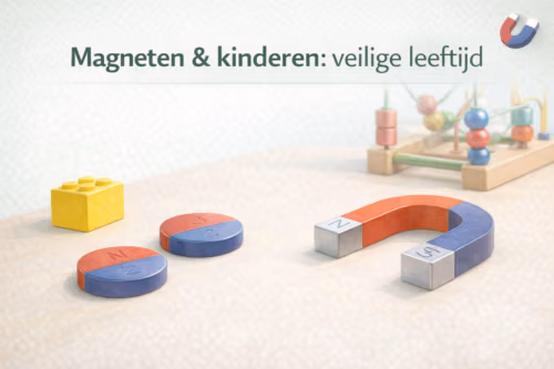 Kindvriendelijke magneten op een tafel als illustratie van veilige leeftijd en gebruik van magneten voor kinderen – MagneetjesWinkel.nl