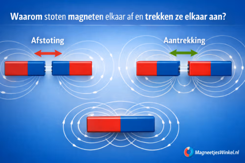 Illustratie van magnetische aantrekking en afstoting met noord- en zuidpolen – MagneetjesWinkel.nl