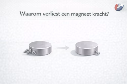 Illustratie van een magneet waarvan de houdkracht afneemt om uit te leggen waarom een magneet kracht verliest – MagneetjesWinkel.nl