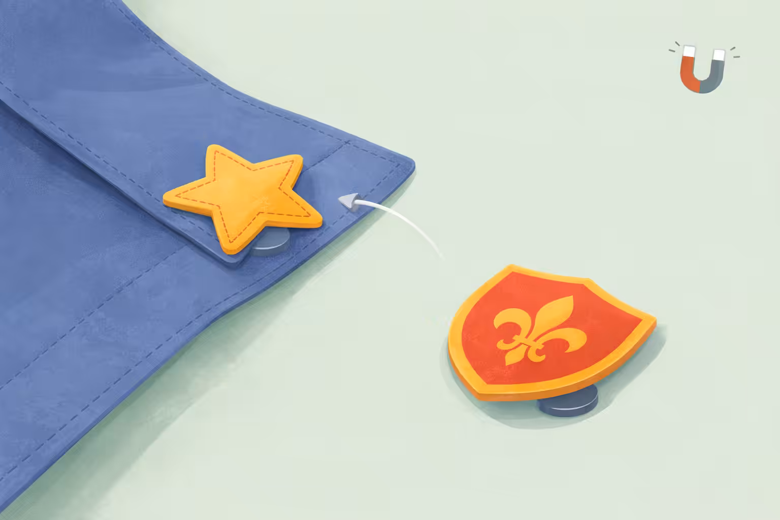 Verwisselbare decoraties op kleding bevestigd met verborgen magneten